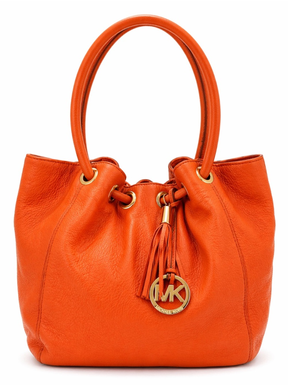 Michael Kors Orange Pebbled Leather Drawstring Tote Bag Shoulder Bag - Picture 2 of 11